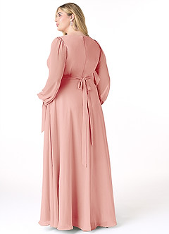 Azazie Leonia Bridesmaid Dresses Rosette A-Line Long Sleeve Chiffon Dress image2