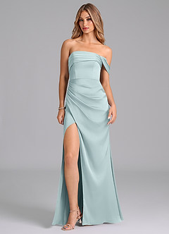 Azazie Lisbeth Bridesmaid Dresses Mist Mermaid Off the Shoulder Stretch Satin Convertible Dress image3