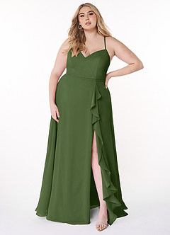 Azazie Naeem Vestidos de madrinha de casamento Vestir Oliva de Chiffon de Linha A com Ruched image7