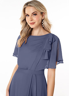 Azazie Aaliyah Modest Bridesmaid Dresses A-Line Scoop Pleated Chiffon Floor-Length Dress image5