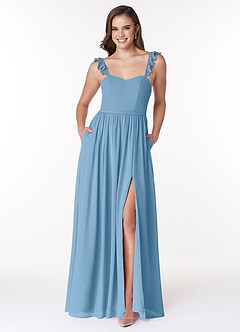 Azazie Metz Bridesmaid Dresses Steel Blue A-Line Sweetheart Ruched Chiffon Dress image1