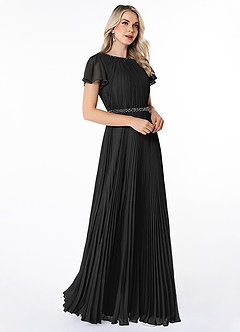 Azazie Kara Modest Bridesmaid Dresses A-Line Pleated Chiffon Floor-Length Dress image3
