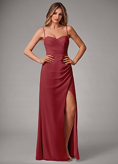 Azazie Haisley Bridesmaid Dresses Pomegranate Sheath Off the Shoulder Chiffon Convertible Dress image1