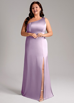 Azazie Phaedra Bridesmaid Dresses Frosted Lilac A-Line One Shoulder Stretch Satin Dress image13