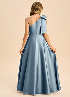 Azazie Penguin Junior Dusty Blue A-Line Bow Stretch Satin Dress image2