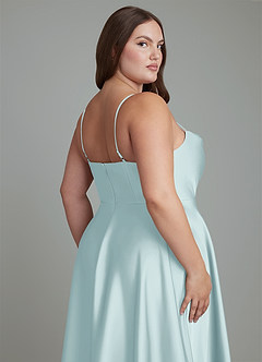 Azazie Elle Bridesmaid Dresses Mist A-Line Pleated Stretch Satin Dress image15