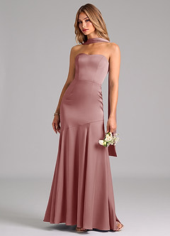 Azazie Shiloh Vestidos de damas de honor Vestido de Rosa Polvorienta de Satén Elástico de Corte Sirena Convertible con Sin tirantes image6