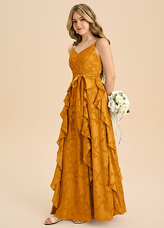 Azazie Peyton Junior Vestido de Caramelo de Devorado Floral de Corte en A con Plisado image5