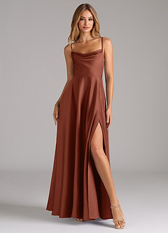 Azazie Elle Brautjungfernkleider A-Linie Plissee Stretch-Satin Kleid Lehm image3