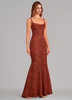 Azazie Aubrey Final Sale Terracotta Mermaid Bow Floral Burnout Dress image4