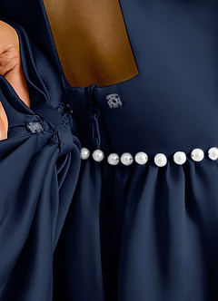 Azazie Daisies Flower Girl Dresses Dark Navy Ball-Gown Bow Matte Satin Dress image8