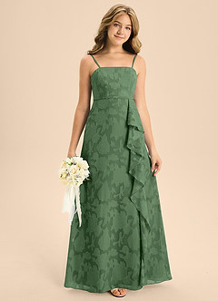 Azazie Kaylee Junior Eucalyptus A-Line with Belt Floral Burnout Dress image3