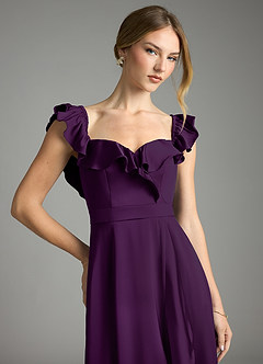 Azazie Lyra Bridesmaid Dresses Grape A-Line Off the Shoulder Stretch Satin Convertible Dress image2