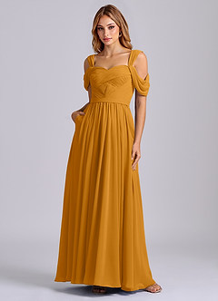 Azazie Koa Final Sale Butterscotch A-Line Off the Shoulder Chiffon Dress image3