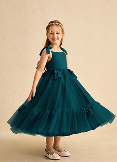 Azazie Jaci Flower Girl Dresses Pine A-Line Spaghetti Strap Chiffon Dress image2