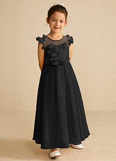 Azazie Arlo Blumenmädchenkleider A-Linie Schleifen Chiffon Kleid Schwarz image4