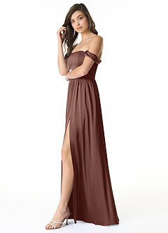 Azazie Morana Bridesmaid Dresses Espresso A-Line Off the Shoulder Stretch Satin Convertible Dress image3