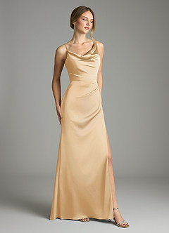 Azazie Samara Robes de demoiselle d'honneur Robe Sirène en Satin extensible Plissé Or image4