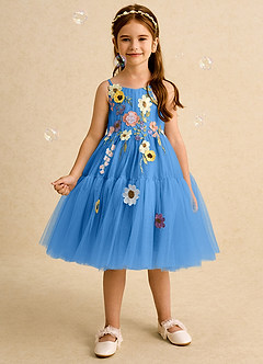 Azazie Osea Blumenmädchenkleider Ballkleid Plissee Tüll Kleid Blauhäher image3