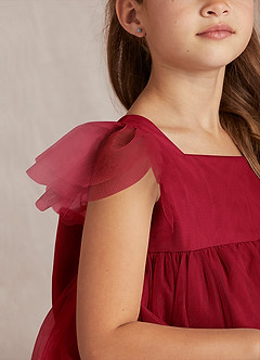 Azazie Kalio Flower Girl Dresses Scarlet A-Line with Sleeves Tulle Dress image3