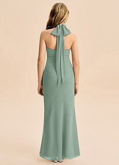 Azazie Velli Junior Jurk van Chiffon met Zeemeermin Hoge Kraag Zilveren Salie image2