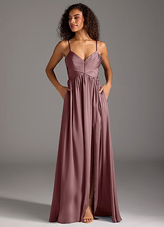 Azazie Alia Bridesmaid Dresses Vintage Mauve A-Line Pleated Stretch Satin Dress image7