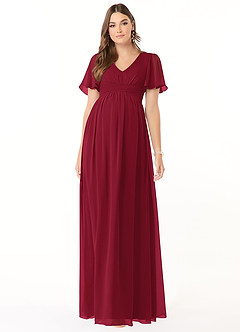 Azazie Verna Abiti da damigella d'onore premaman Abito A-Line Increspato con Scollo a V Chiffon Floor-Length image1