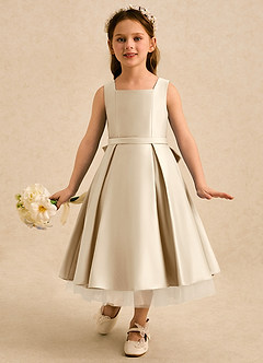 Azazie Josie Flower Girl Dresses Champagne A-Line Pleated Matte Satin Dress image4