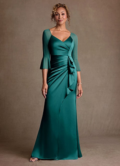 Azazie Nampa Abiti per la Madre della Sposa Abito Tubino in Maglia Plissettato Verde Pavone image1