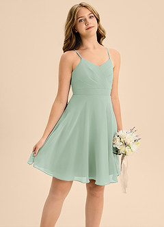 Azazie Avelina Junior Agave A-Line Pleated Chiffon Dress image5