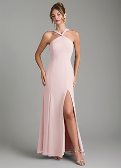 Azazie Rue Bridesmaid Dresses Blushing Pink A-Line Halter Chiffon Dress image4