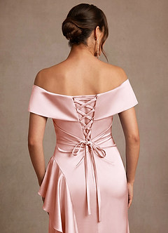 Azazie Kirsty Suknie dla Matki Panny Młodej Osłona Zza ramienia Satyna elastyczna Długość podłogi Sukienka image6
