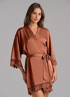 front Matching Color Satin Lace Robe