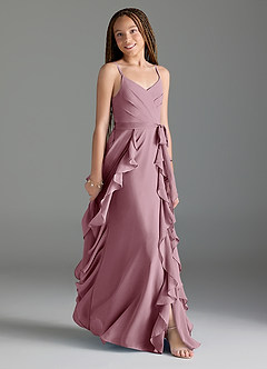 Azazie Peyton Junior Vintage Mauve A-Line V-Neck Cascading Ruffles Chiffon Dress image3