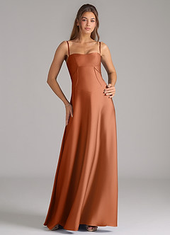 Azazie Valentine Bridesmaid Dresses Copper A-Line Corset Stretch Satin Dress image1