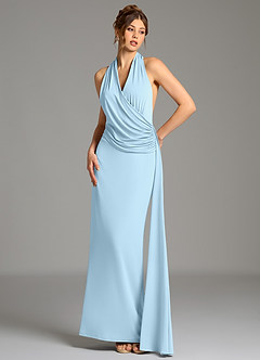 Azazie Nakia Robes de demoiselle d'honneur Robe Fourreau en Jersey extensible de qualité supérieure Plissée Bleu Ciel image1