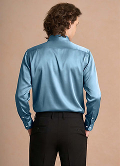 front Julian Steel Blue Stretch Satin Dress Shirt