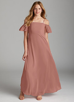 Azazie Sue Junior Auburn A-Line Off the Shoulder Chiffon Dress image1