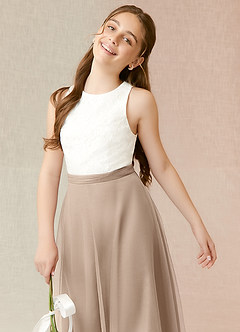 Azazie Albertine Junior Taupe A-Line Lace Chiffon Dress image5