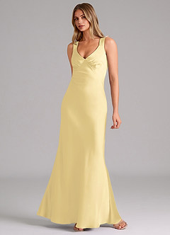 Azazie Kamila Bridesmaid Dresses Butter A-Line Pleated Stretch Satin Dress image3