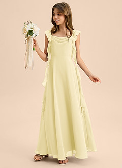 Azazie Carmin Junior Lemon Sorbet A-Line Ruched Chiffon Dress image3