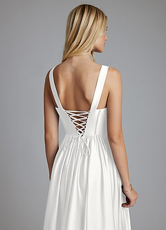 Azazie Delmie Abiti da Damigella Abito A-Line in Raso Elasticizzato Corsetto Bianco image3