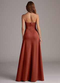 Azazie Wren Jurken voor bruidsmeisjes Converteerbaar Jurk van Stretch Satijn met A-Lijn Strapless Terracotta image5