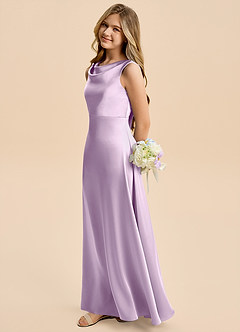 Azazie Kiki Junior Robe Trapèze en Satin extensible Arc Frostiges Flieder image1