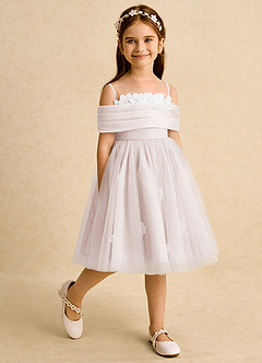 Azazie May Flower Girl Dresses Rose Petal Ball-Gown Pleated Tulle Dress image4