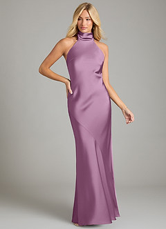 Azazie Velli Bridesmaid Dresses Wisteria Mermaid High Neck Stretch Satin Dress image3