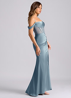 Azazie Alyce Final Sale Dusty Blue Mermaid Off the Shoulder Stretch Satin Convertible Dress image3