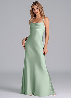 Azazie Seema Bridesmaid Dresses Agave Mermaid Corset Stretch Satin Dress image3