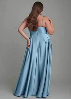 Azazie Elle Brautjungfernkleider A-Linie Plissee Stretch-Satin Kleid Stahlblau image9