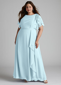 Azazie Aaliyah Bescheiden Bruidsmeisjekleding A-Lijn Bocht Gevouwen Chiffon Vloerlengte Jurk image6